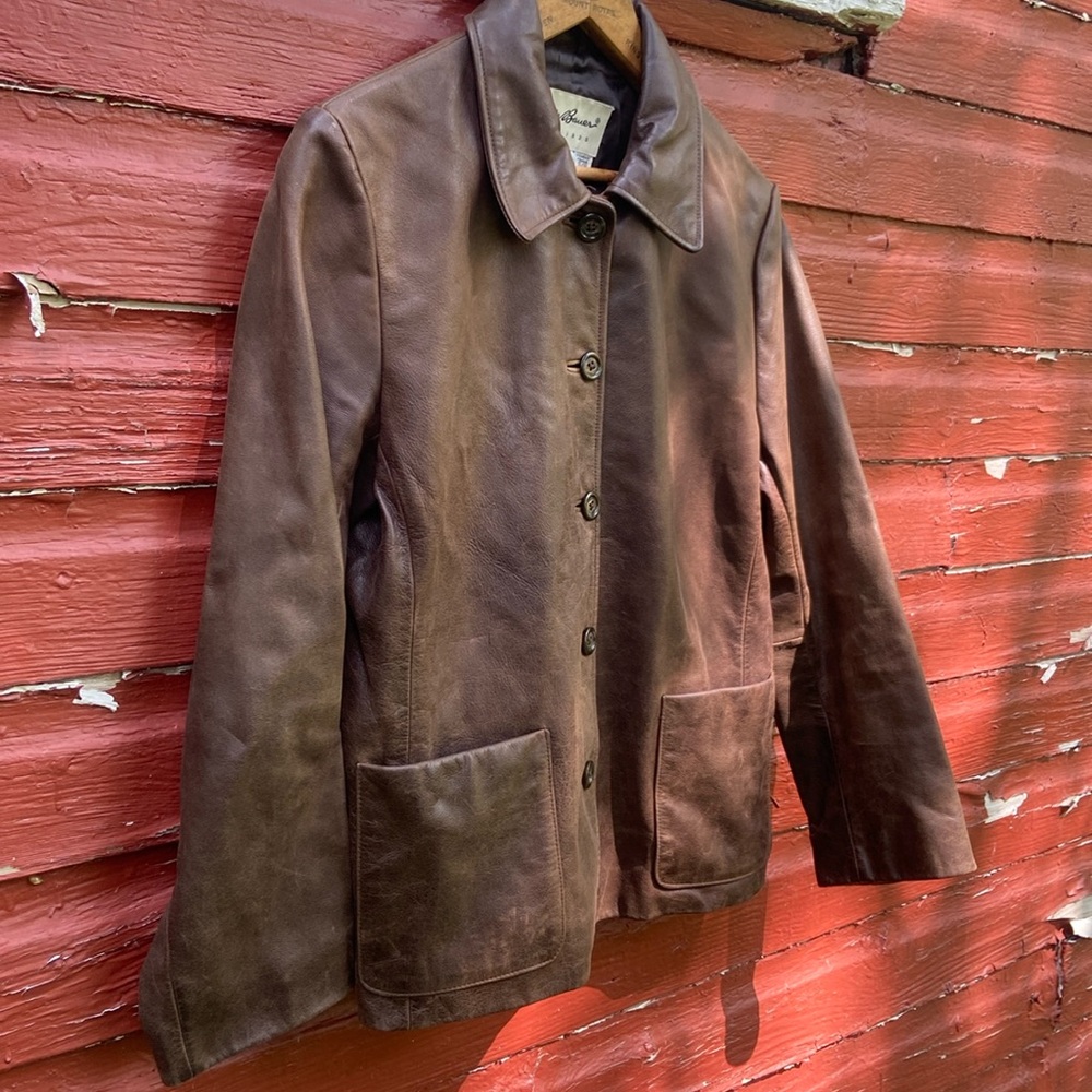 Eddie Bauer Vintage Button Front Brown Leather Jacket Women's Size S - Picture 5 of 10